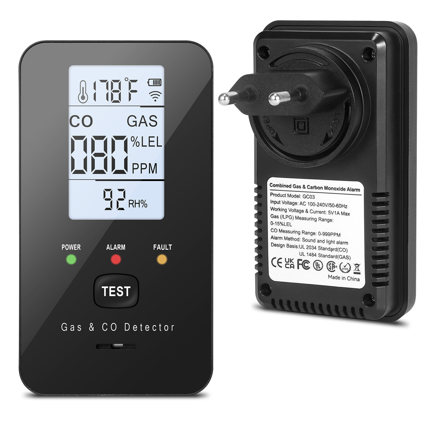Carbon Monoxide Detector Combo - 천연가스 감지기 및 일산화탄소 감지기 결합,