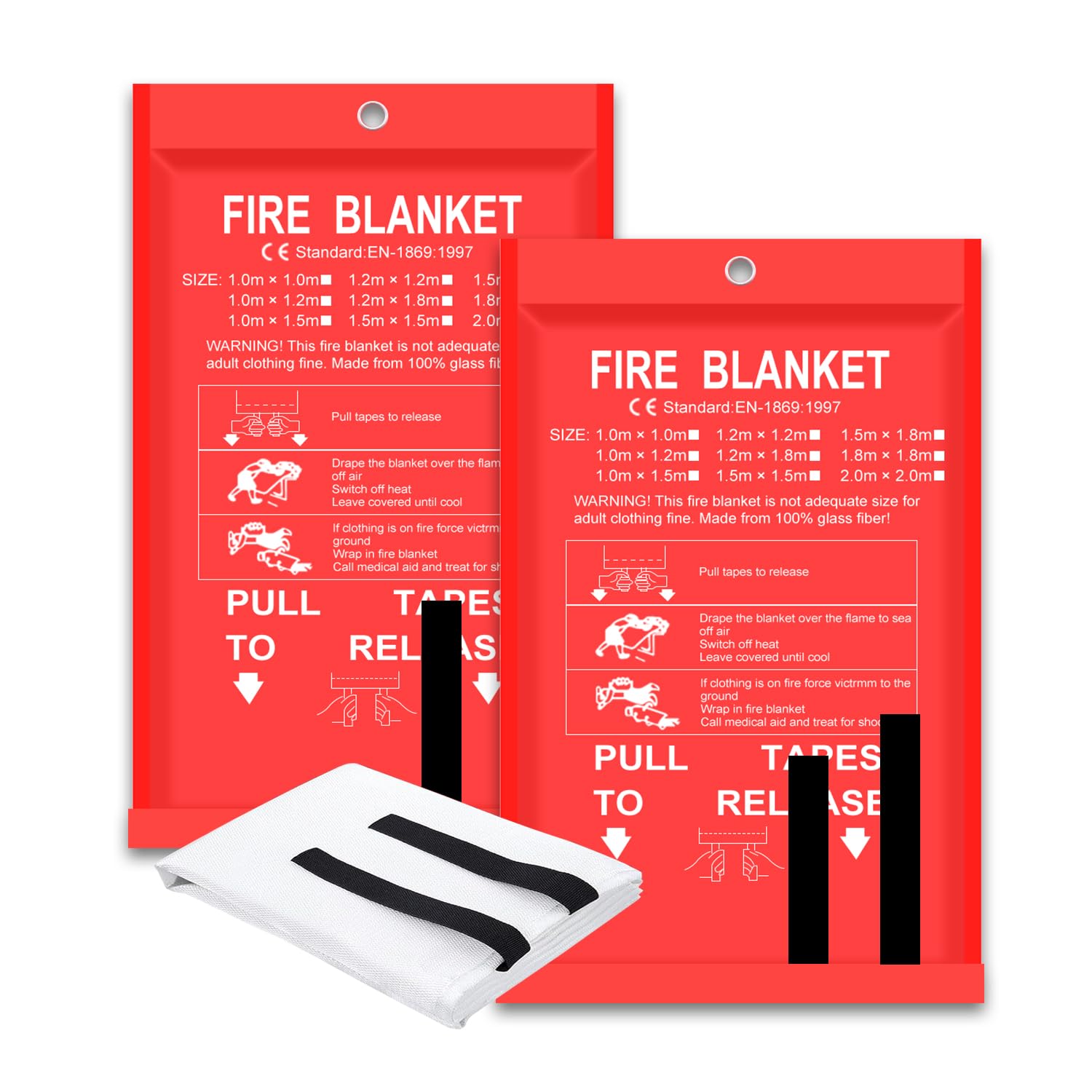 Fire Blanket Fiberglass - 화재 담요 2 팩 2*2m/1.5*1.5m 가정용