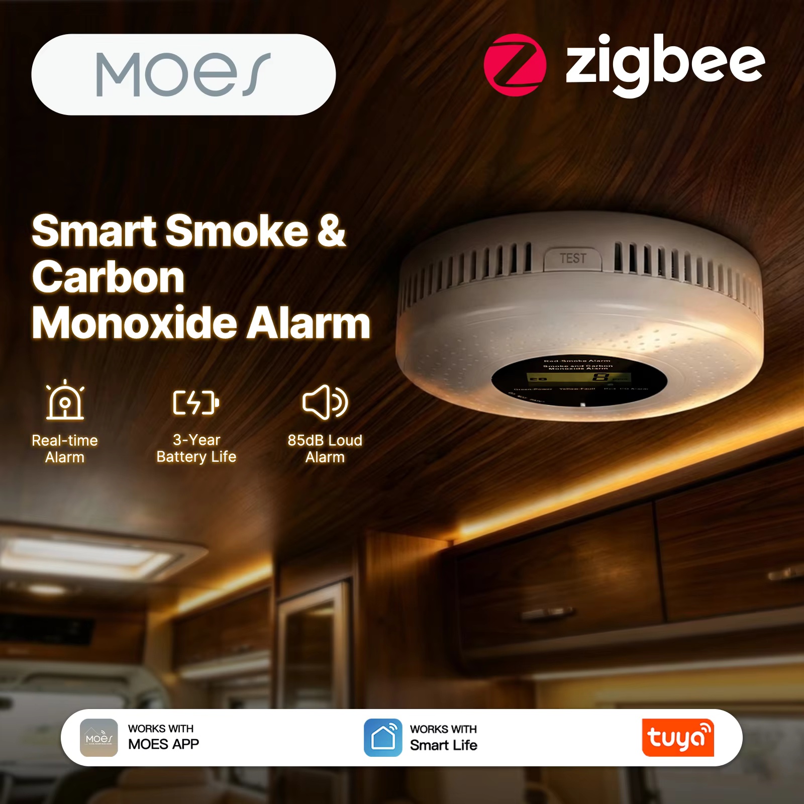 Zigbee Smoke Sensor Tuya - MOES Tuya Zigbee 스마트 연기 일산화탄소