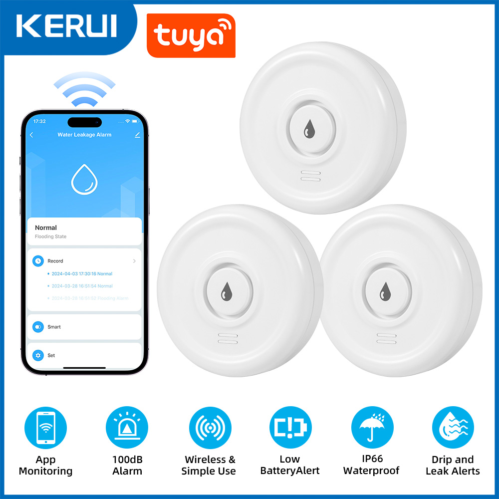 Water Leak Detector Wifi Alarm - 투야(Tuya) Wi-Fi 누수 감지 알람, 100dB의