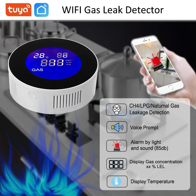 Tuya WIFI 자연 LPG 가스 누출 센서 감지기  - Smart Gas Leak Detector Lpg 리뷰 및 가격